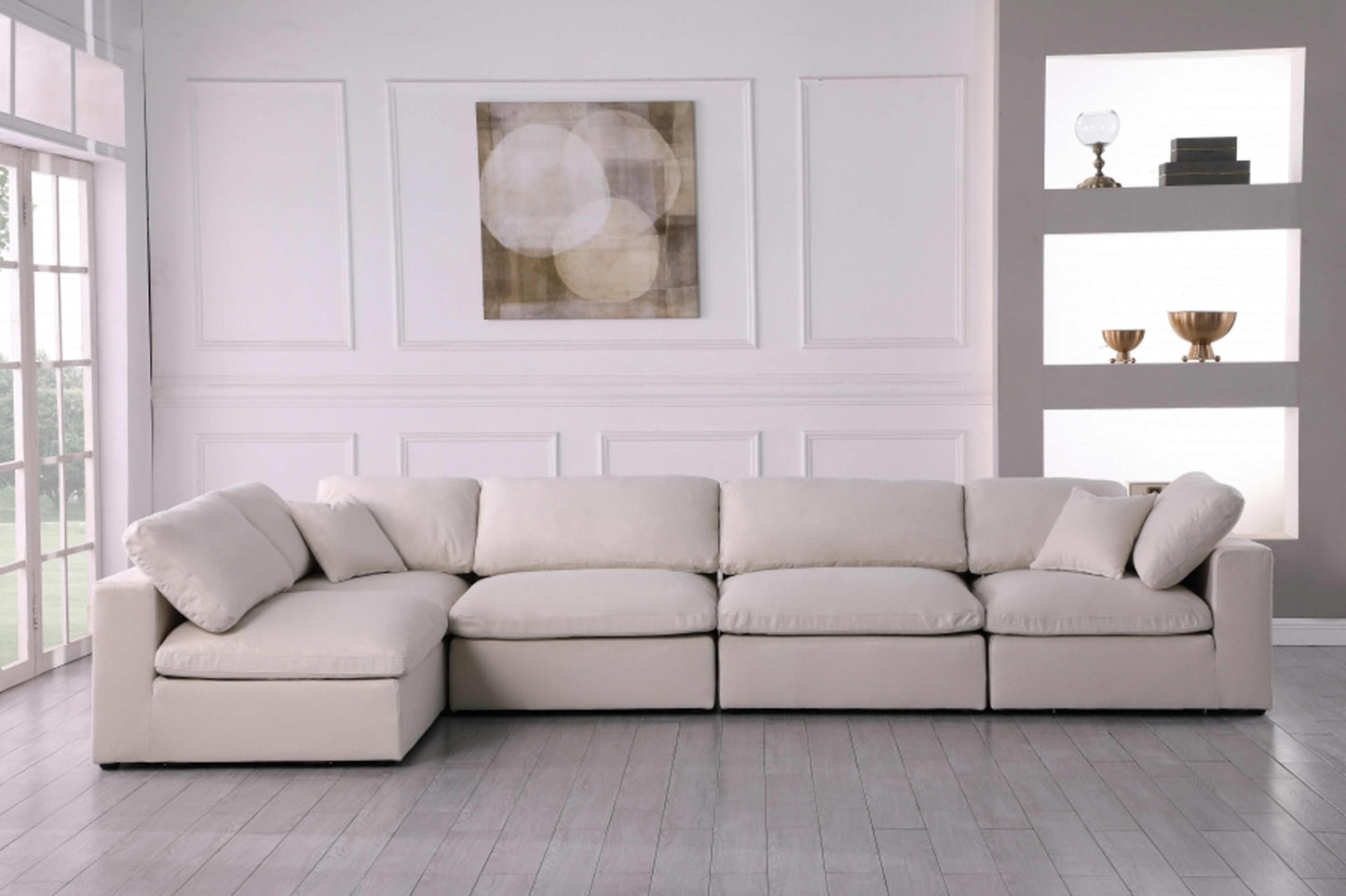 Plush Velvet Standard Modular Down Filled Cloud-Like Comfort Overstuffed Reversible Sectional SKU: 602-Sec5D - Venini Furniture