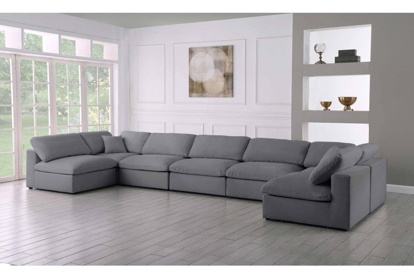 Serene Linen Deluxe Modular Down Filled Cloud-Like Comfort Overstuffed Sectional SKU: 601-Sec7B - Venini Furniture