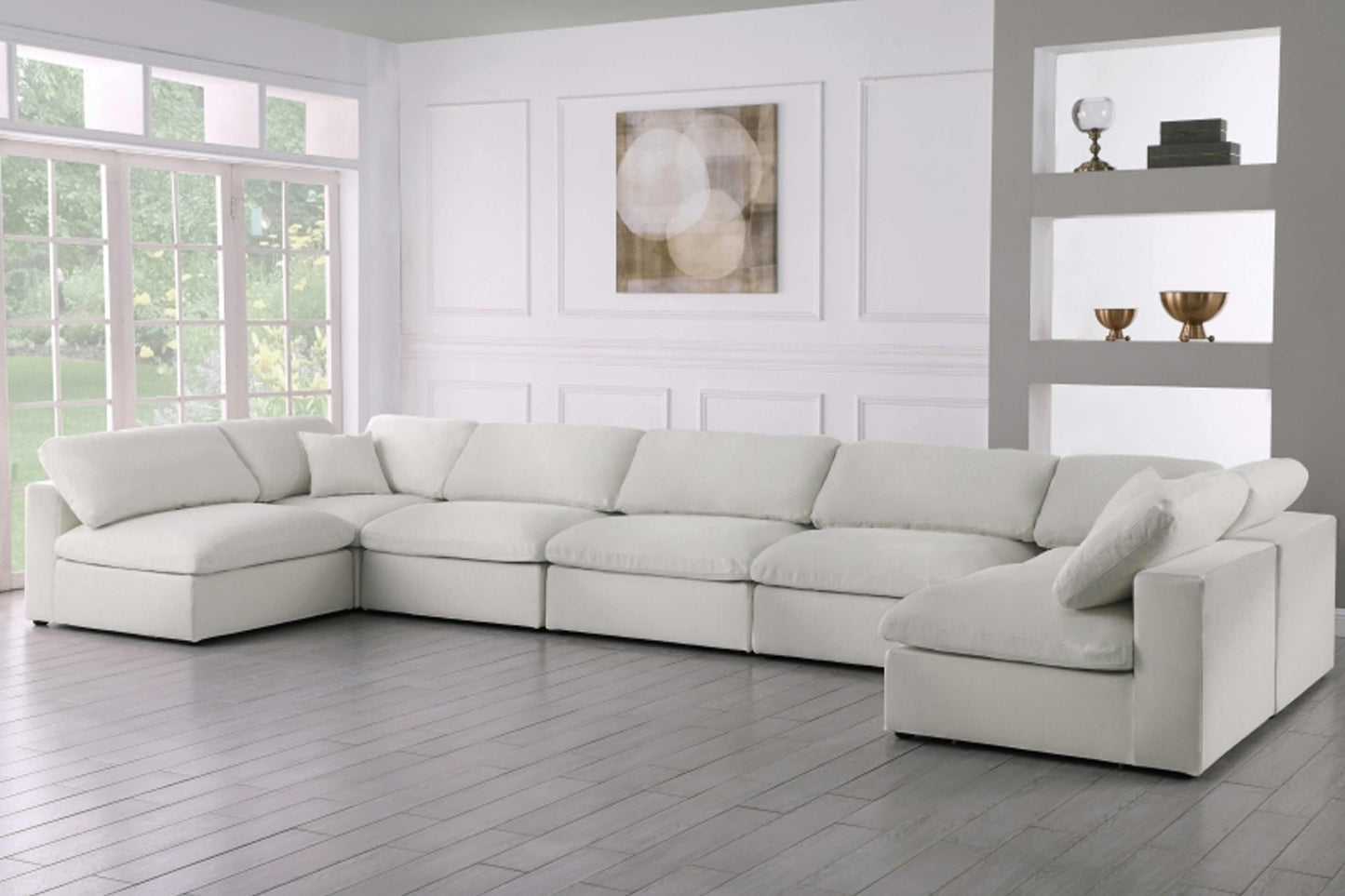 Serene Linen Deluxe Modular Down Filled Cloud-Like Comfort Overstuffed Sectional SKU: 601-Sec7B - Venini Furniture