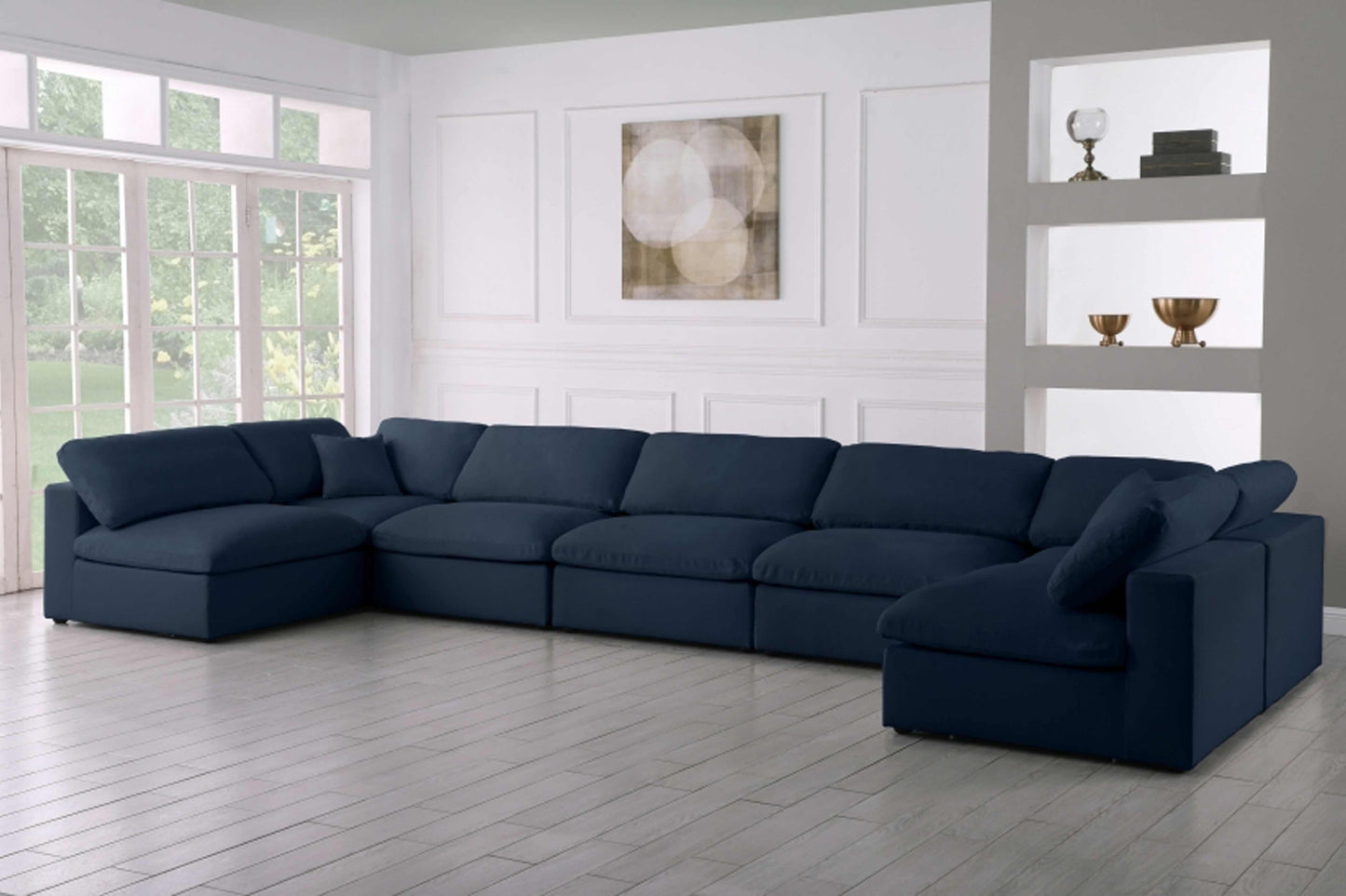 Serene Linen Deluxe Modular Down Filled Cloud-Like Comfort Overstuffed Sectional SKU: 601-Sec7B - Venini Furniture