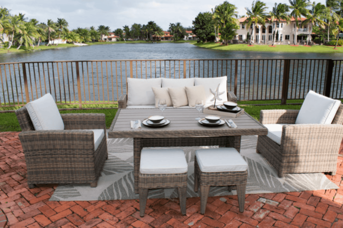 Spanish Wells 5 PC Seating Set w/tan cushions - Venini Furniture