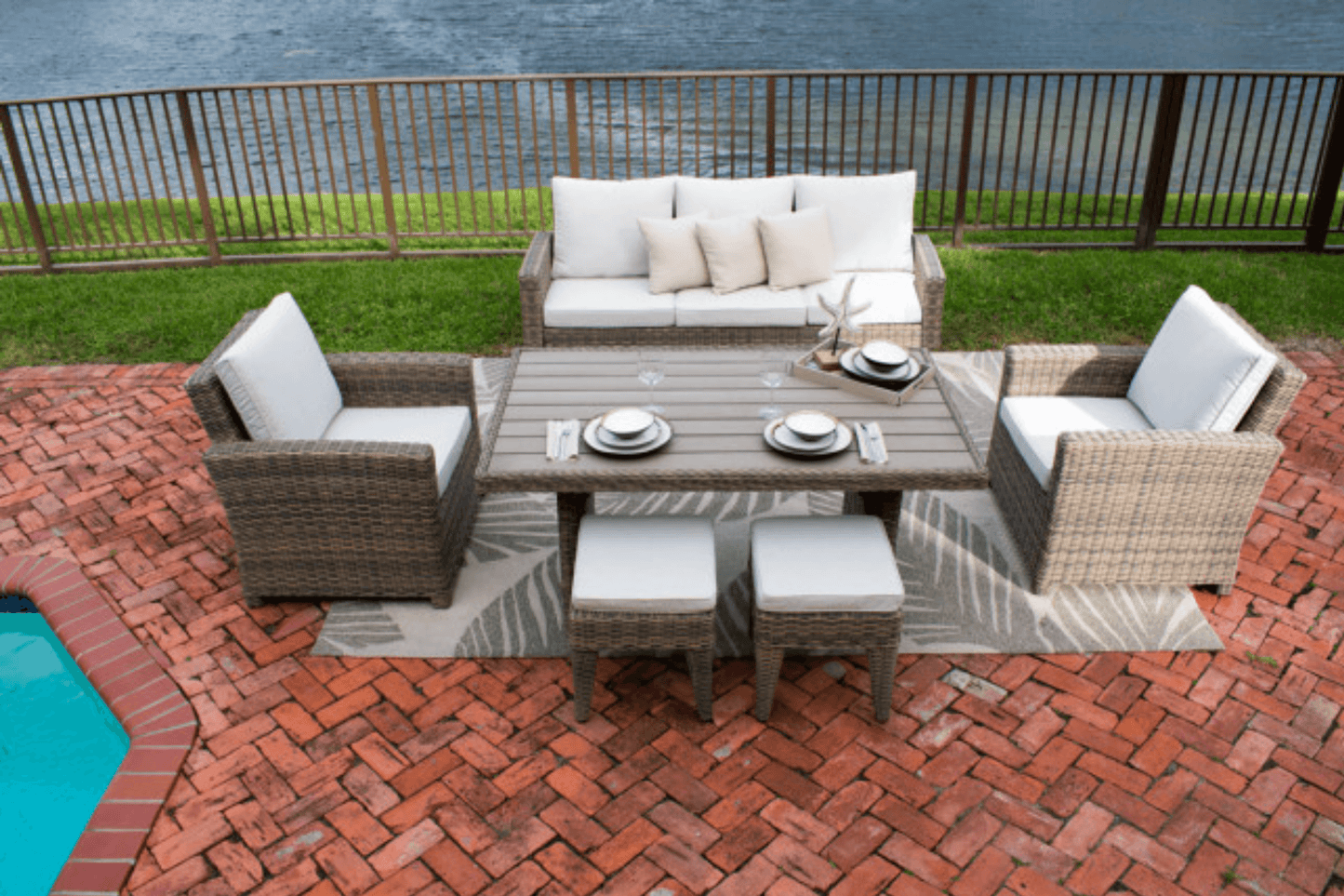 Spanish Wells 5 PC Seating Set w/tan cushions - Venini Furniture