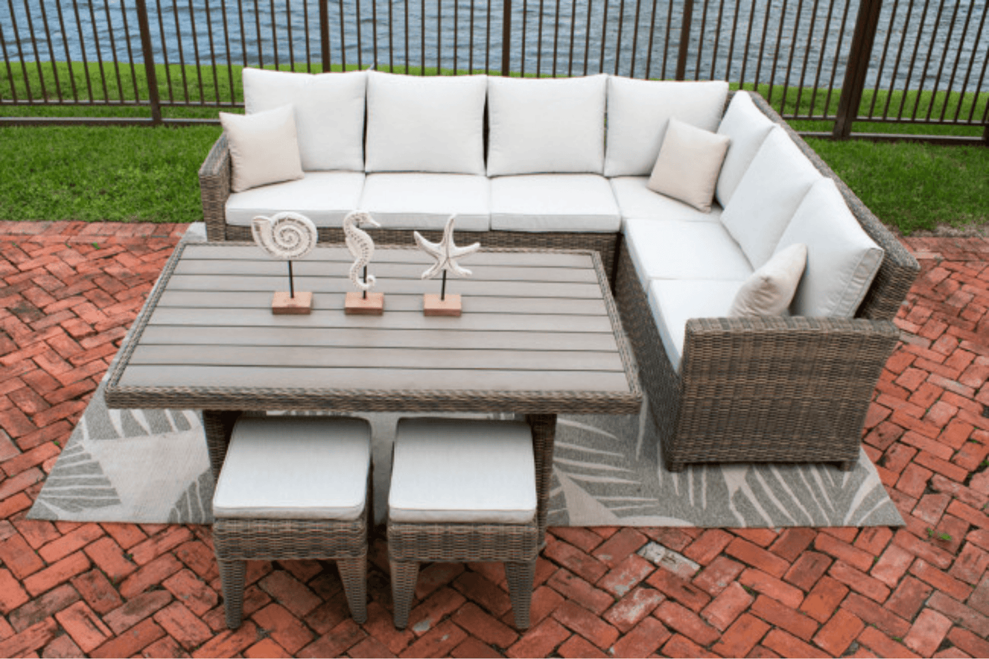 Spanish Wells 3 PC Sectional Set w/tan cushions SKU: PRP-5001-DFT-3PS - Venini Furniture