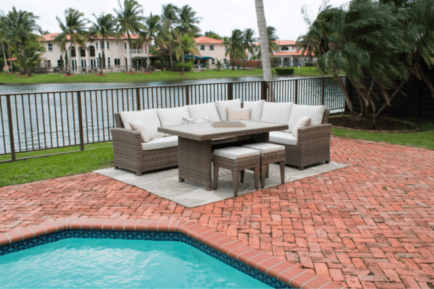 Spanish Wells 3 PC Sectional Set w/tan cushions SKU: PRP-5001-DFT-3PS - Venini Furniture