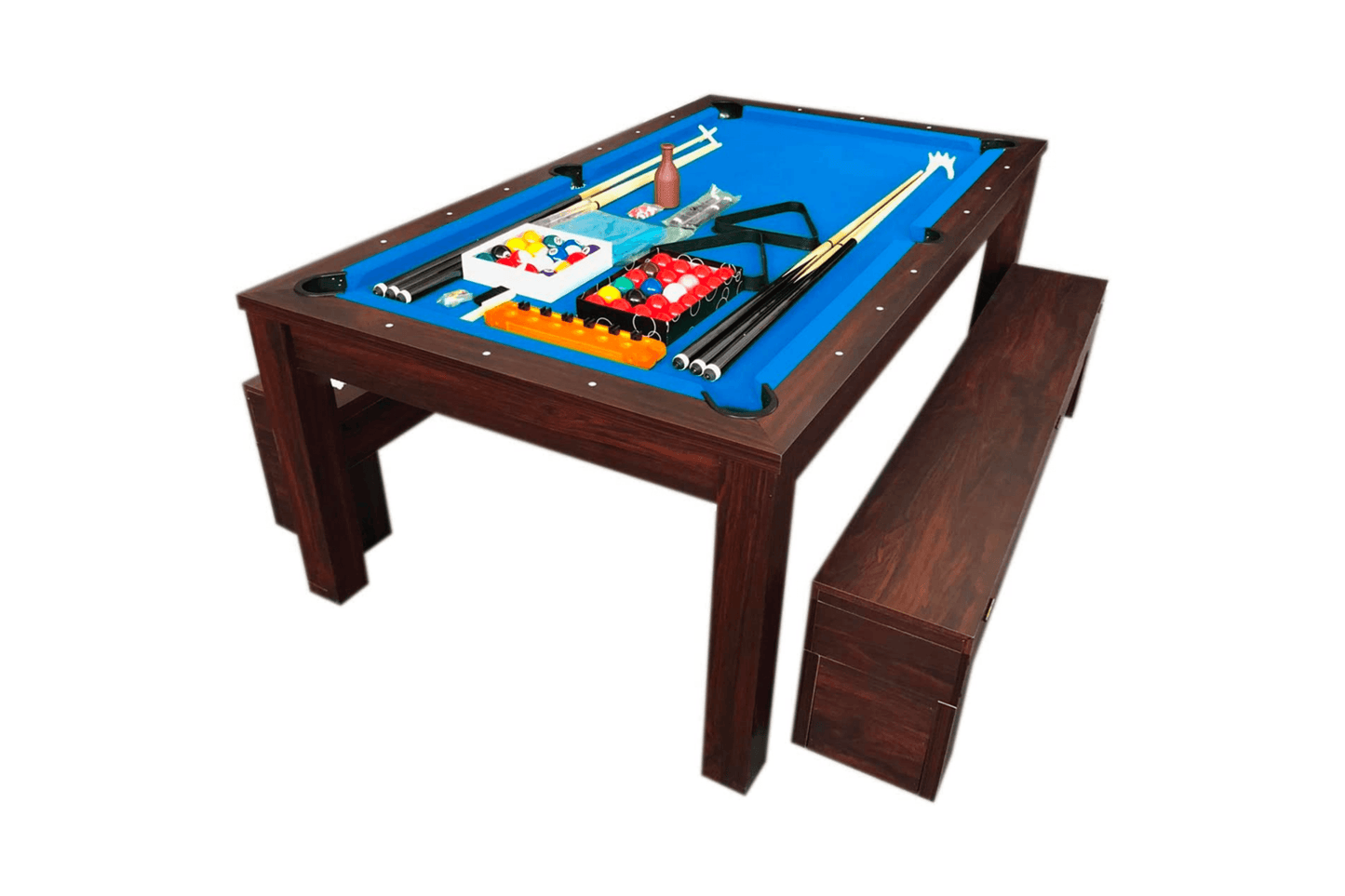7Ft Pool Table Billiard Became a Dinner Table with Benches Model 18721 - Venini Furniture
