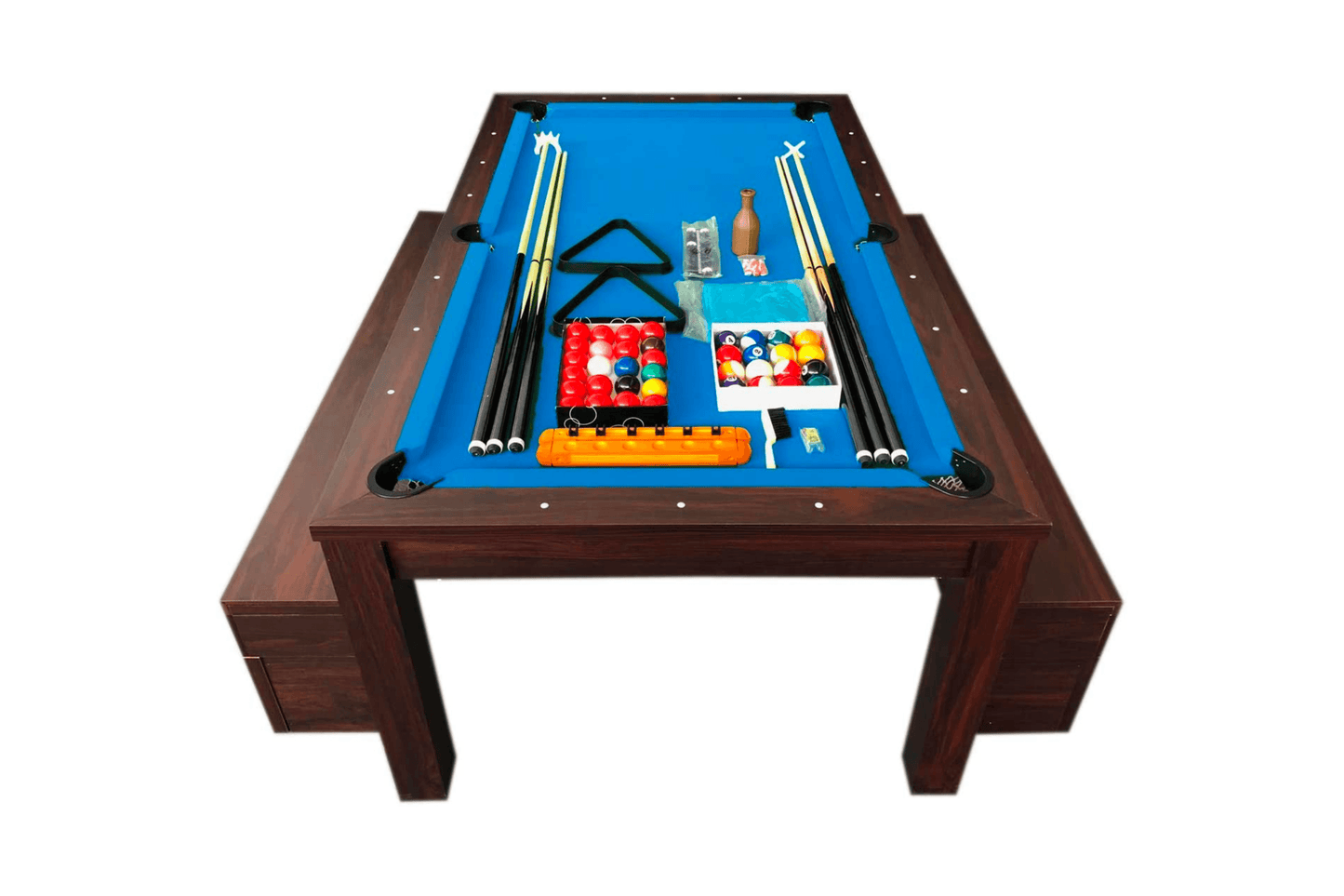 7Ft Pool Table Billiard Became a Dinner Table with Benches Model 18721 - Venini Furniture