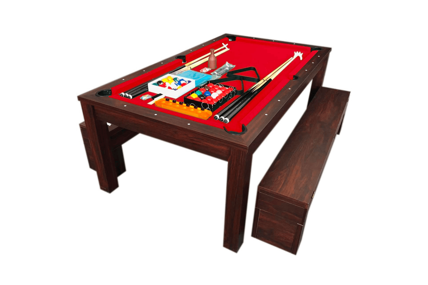 7Ft Pool Table Billiard Became a Dinner Table with Benches Model 18721 - Venini Furniture
