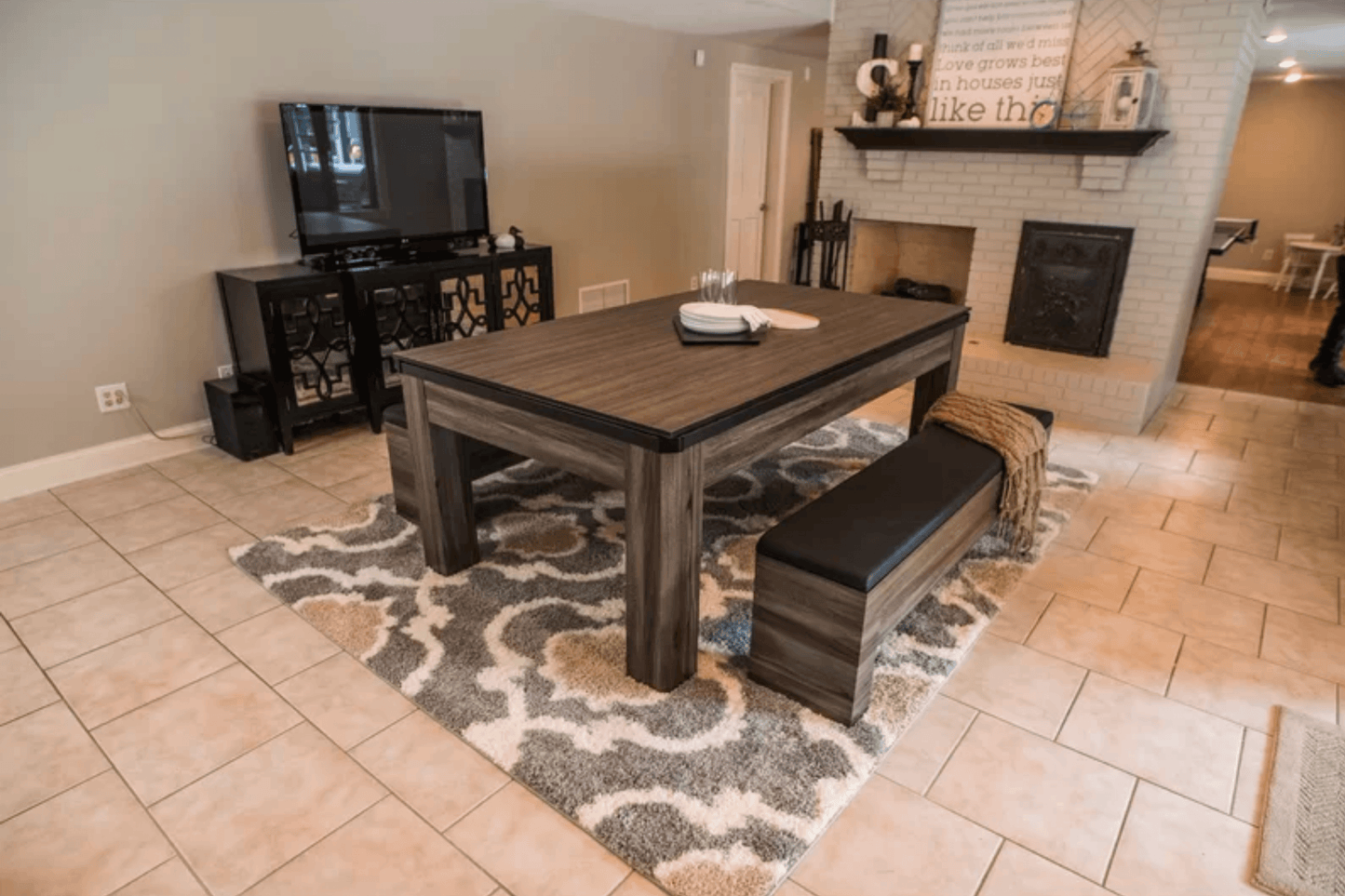 7Ft Pool Table Billiard Became a Dinner Table with Benches Model 18721 - Venini Furniture
