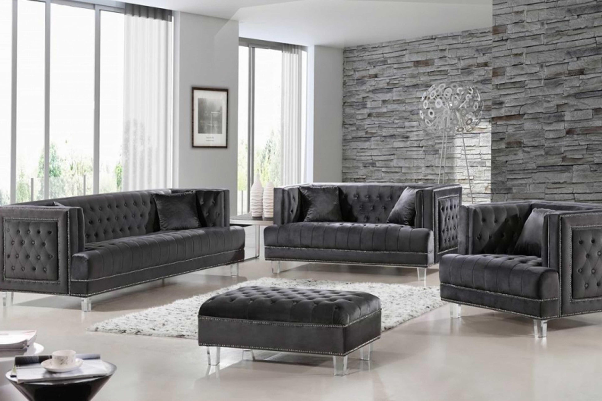 Lucas Velvet Sofa SKU: 609-S - Venini Furniture 