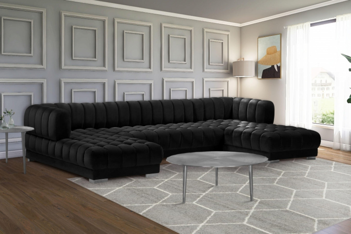 Gwen Velvet 3pc. Sectional SKU: 653-Sectional - Venini Furniture