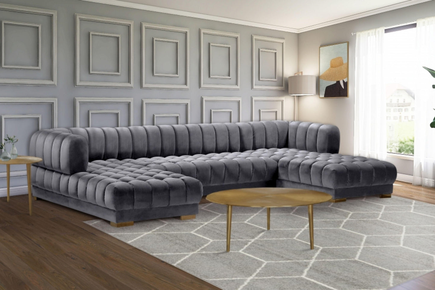 Gwen Velvet 3pc. Sectional SKU: 653-Sectional - Venini Furniture