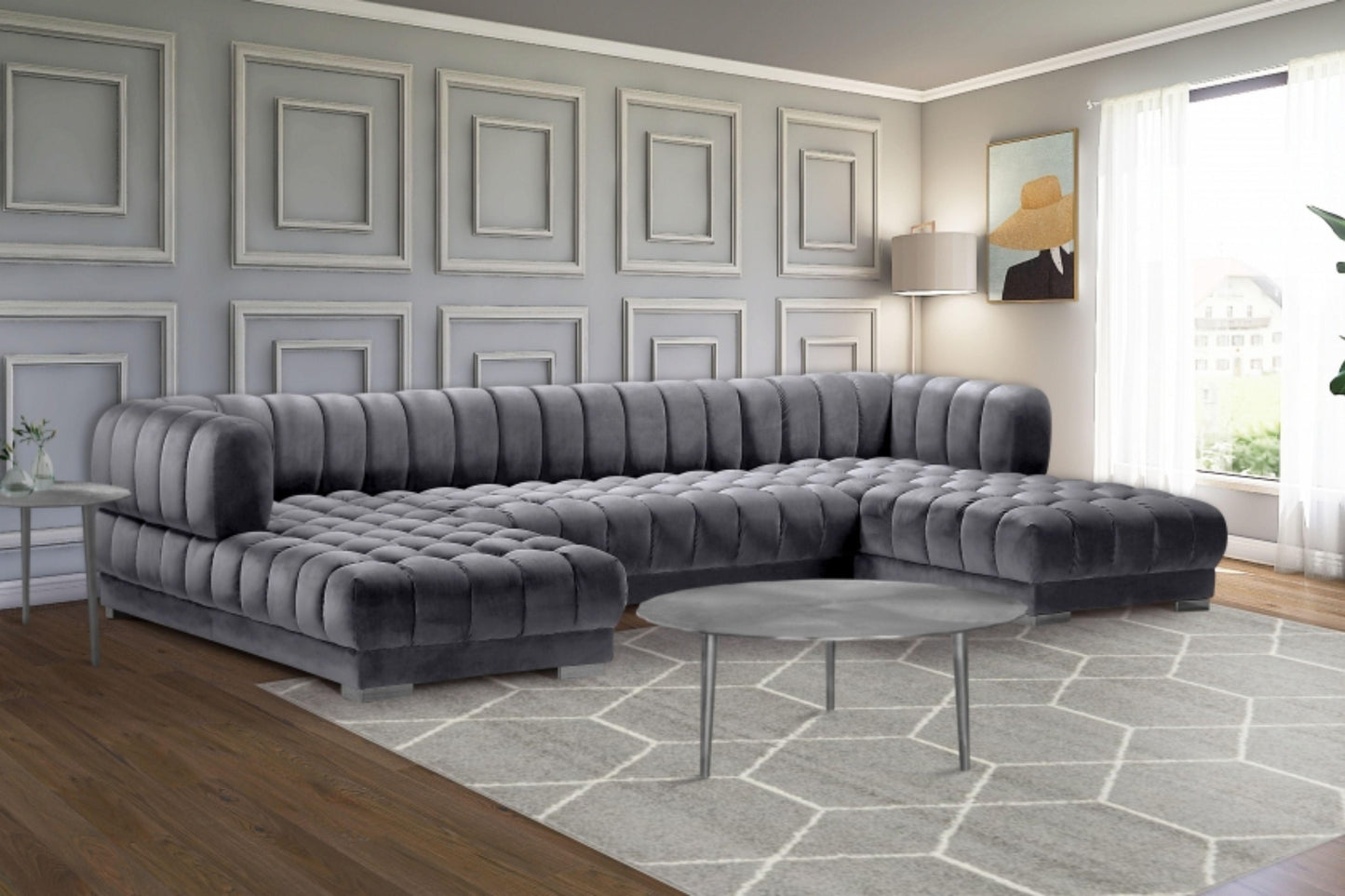 Gwen Velvet 3pc. Sectional SKU: 653-Sectional - Venini Furniture