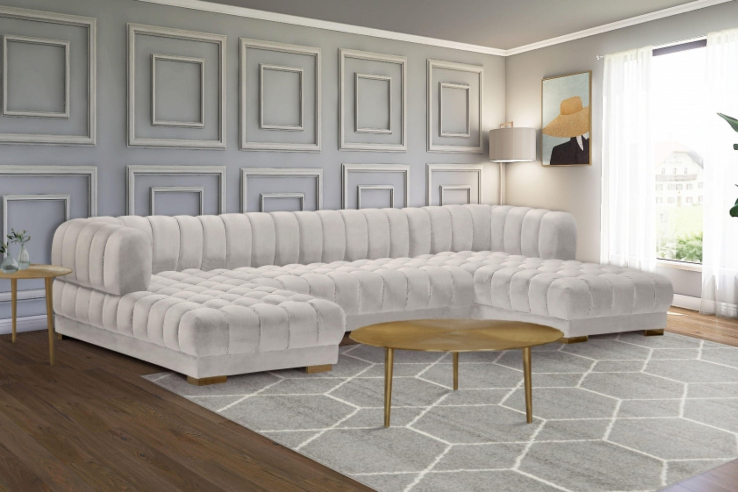 Gwen Velvet 3pc. Sectional SKU: 653-Sectional - Venini Furniture
