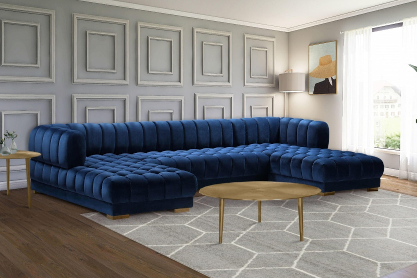 Gwen Velvet 3pc. Sectional SKU: 653-Sectional - Venini Furniture