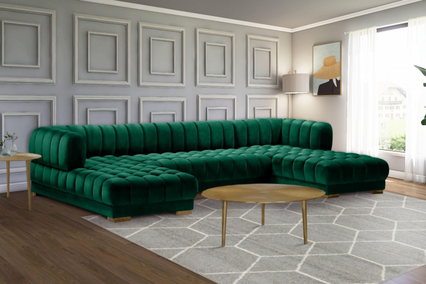 Gwen Velvet 3pc. Sectional SKU: 653-Sectional - Venini Furniture