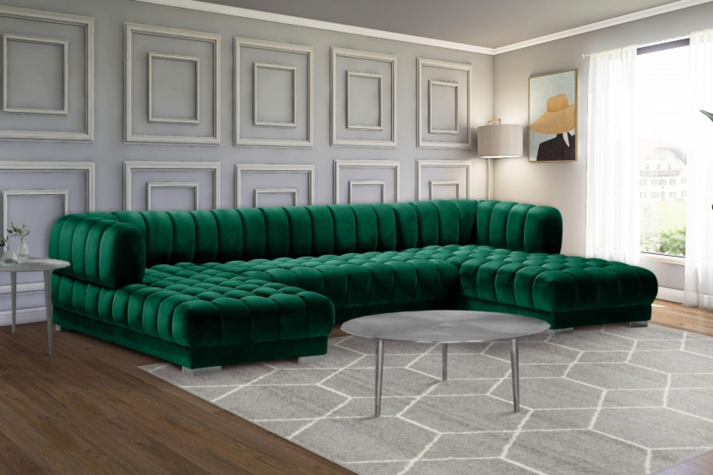 Gwen Velvet 3pc. Sectional SKU: 653-Sectional - Venini Furniture