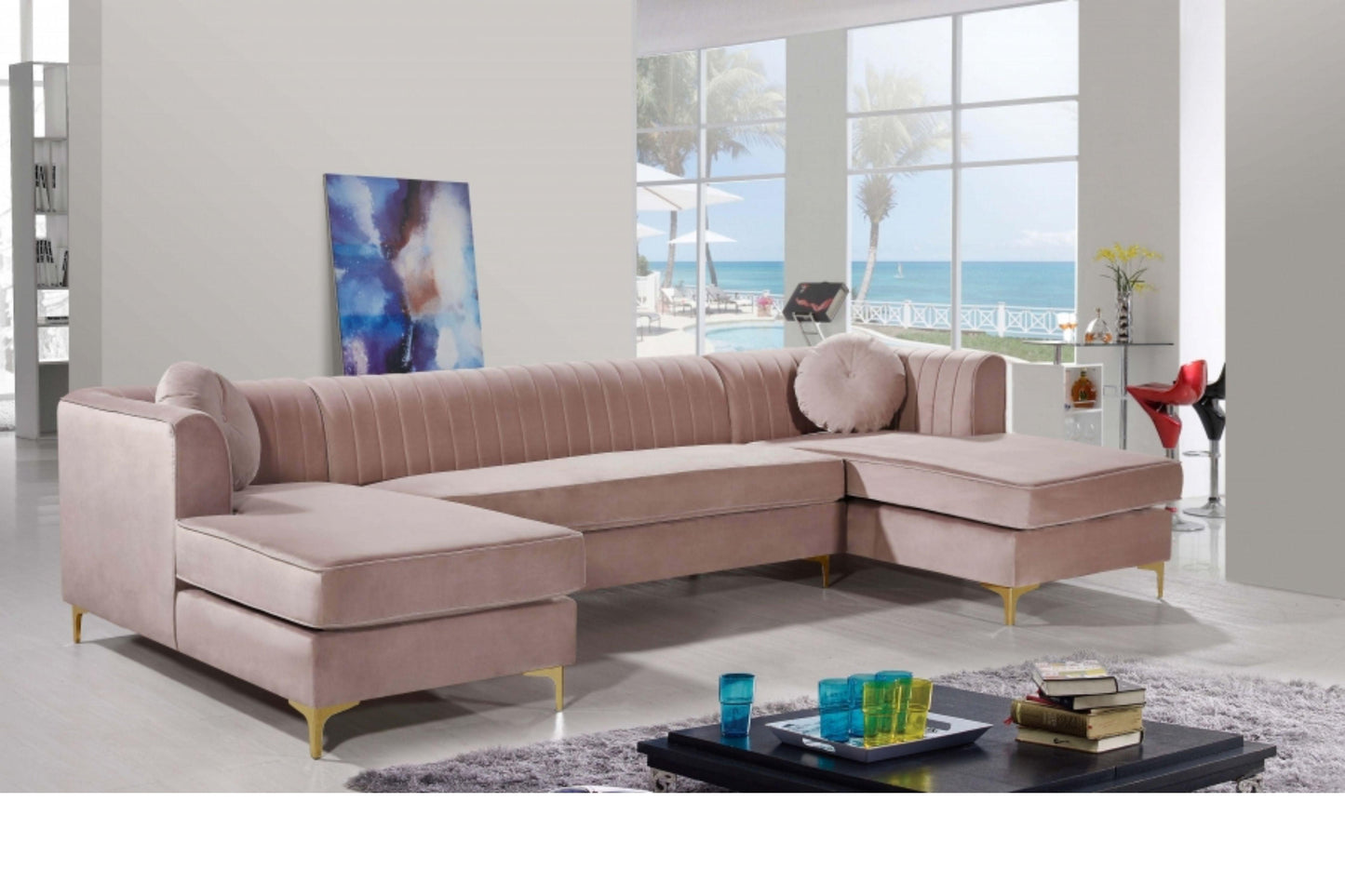 Graham Velvet 3pc. Sectional SKU: 661-Sectional - Venini Furniture