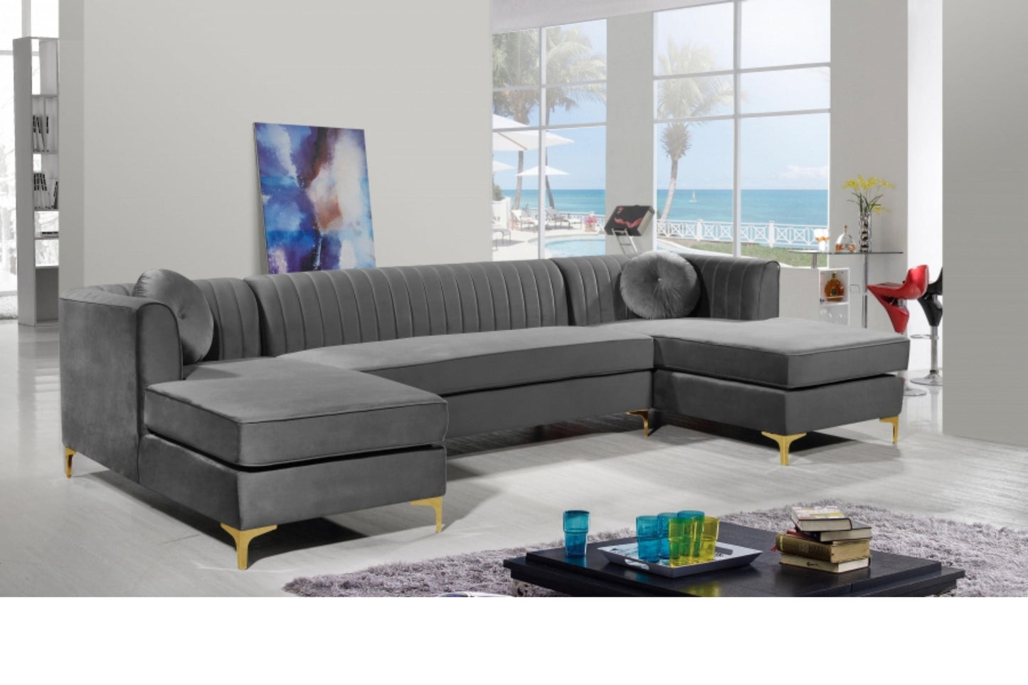 Graham Velvet 3pc. Sectional SKU: 661-Sectional - Venini Furniture