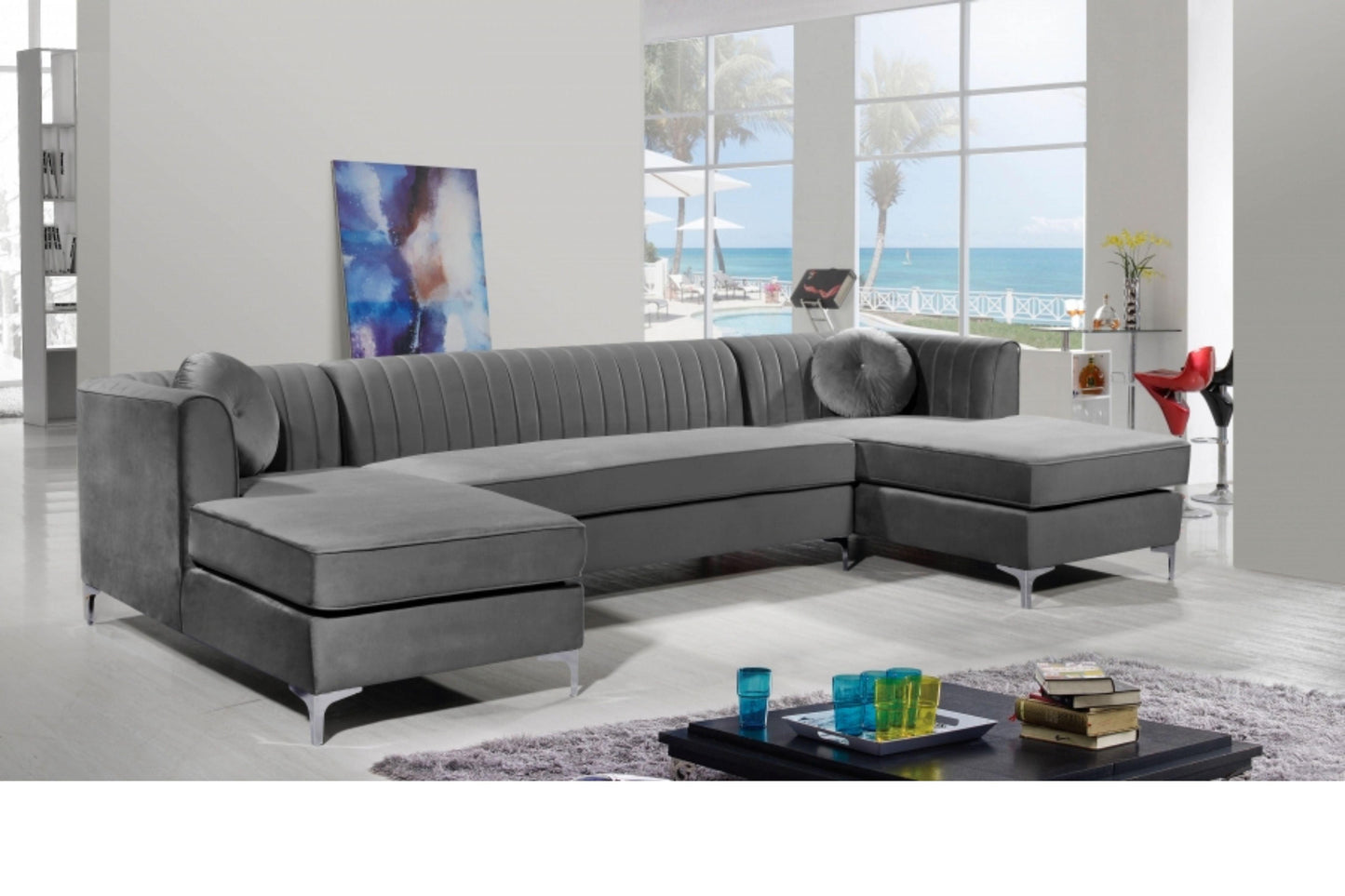 Graham Velvet 3pc. Sectional SKU: 661-Sectional - Venini Furniture