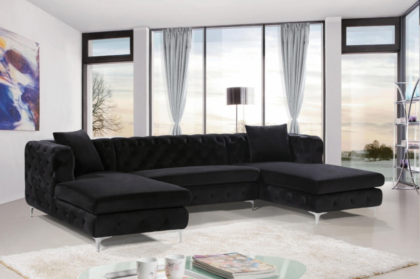Gail Velvet 3pc. Sectional SKU: 664-Sectional - Venini Furniture