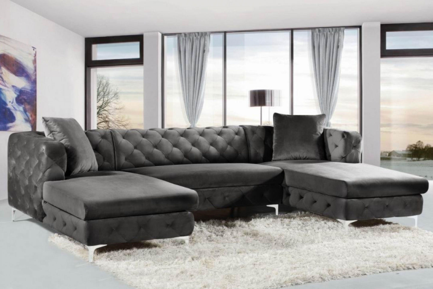 Gail Velvet 3pc. Sectional SKU: 664-Sectional - Venini Furniture