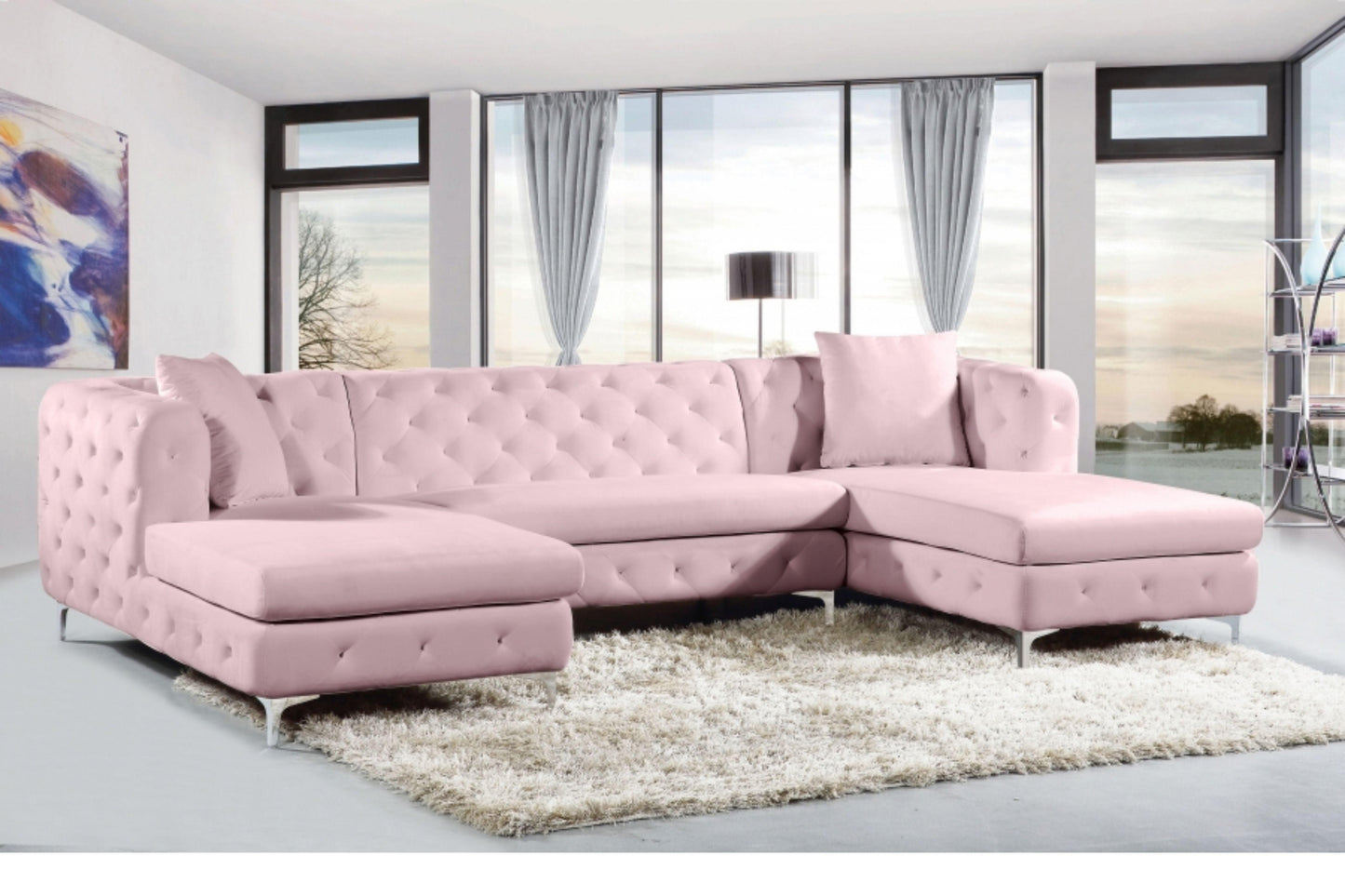 Gail Velvet 3pc. Sectional SKU: 664-Sectional - Venini Furniture