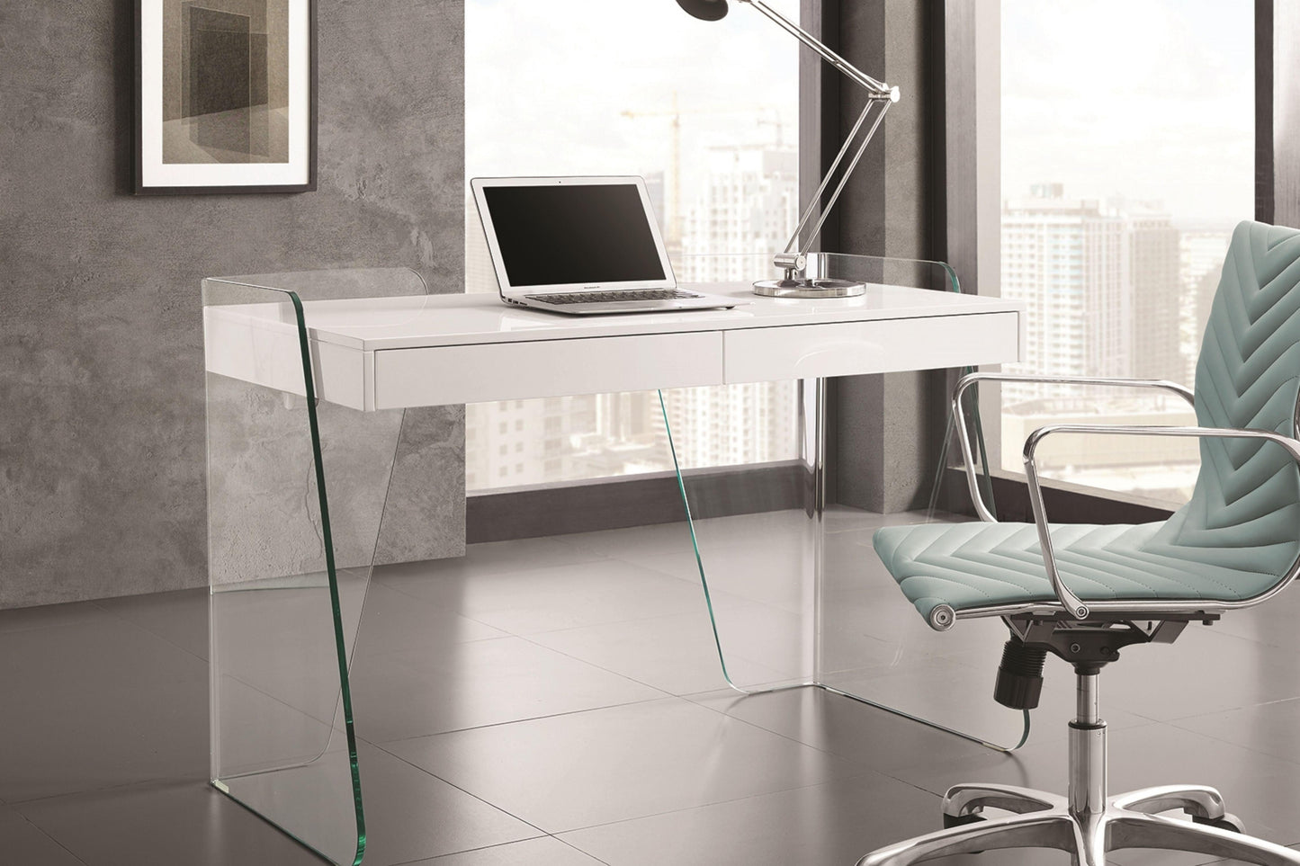 Archie Office Desk Walnut and White Model CB-786GR - Venini Furniture