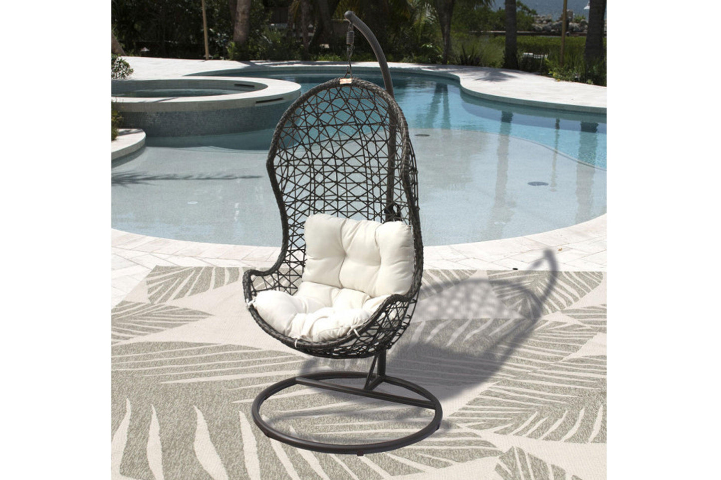 Panama Jack Hanging Chair w/metal stand & off-white cushion SKU: PJO-9001-GB-HC - Venini Furniture