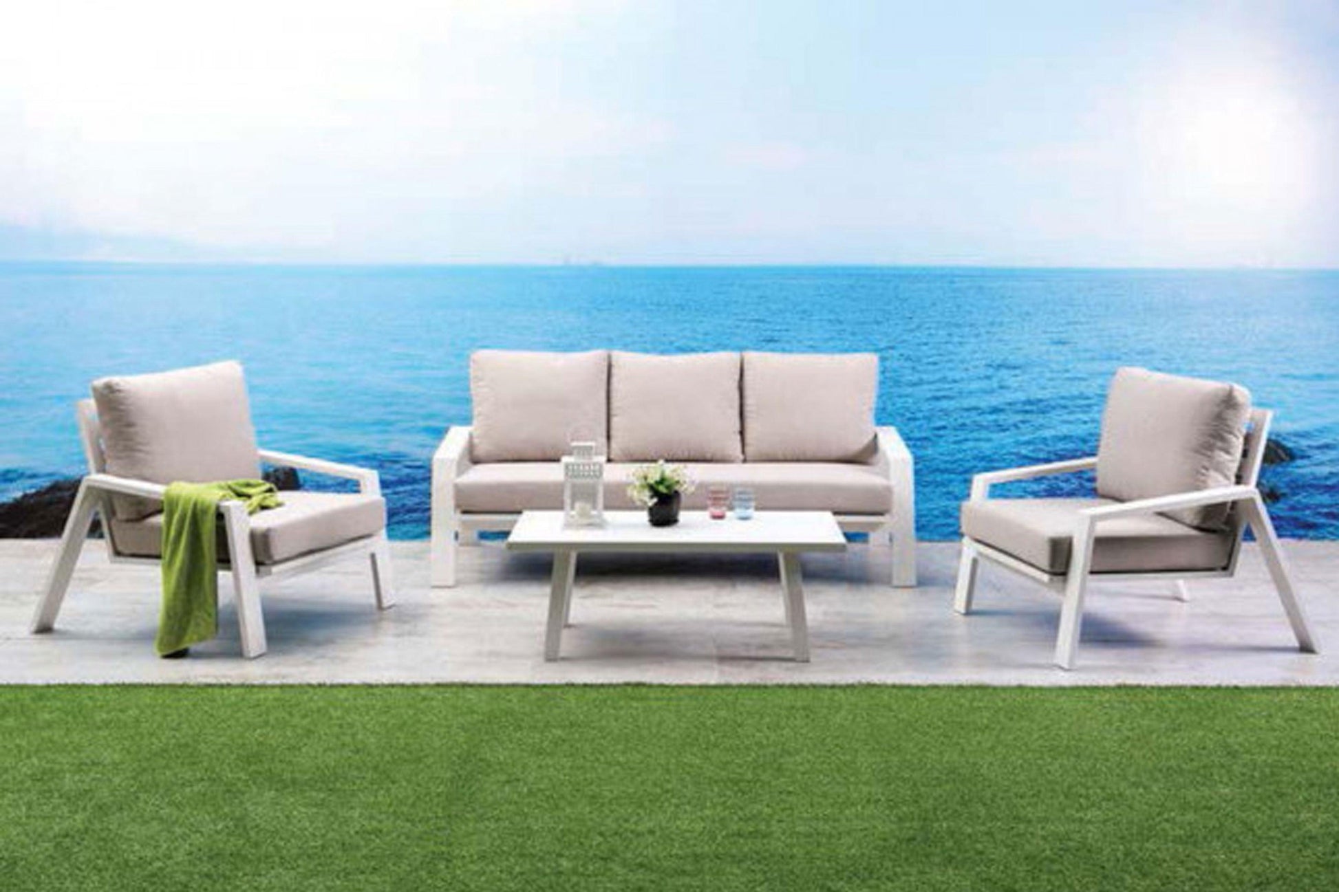 Mykonos 4 PC Seating Set w/off-white cushions SKU: PJO-2401-WHT-4PS - Venini Furniture 