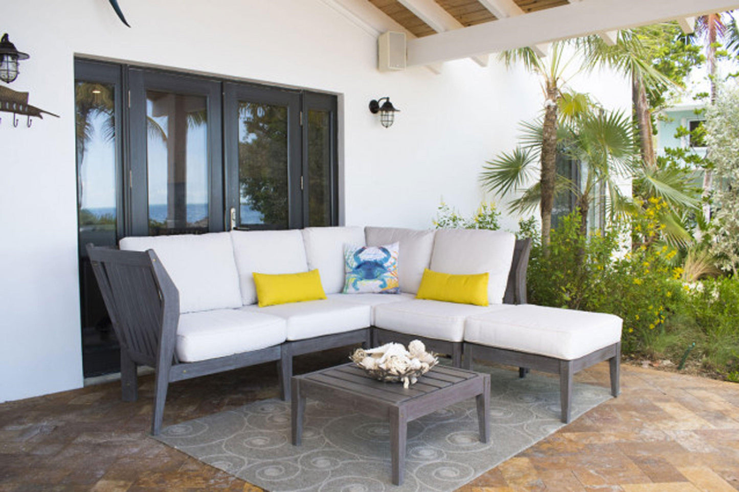 Poolside 6 PC Sectional Set w/off-white cushions SKU: PJO-2701-GRY-6SEC - Venini Furniture