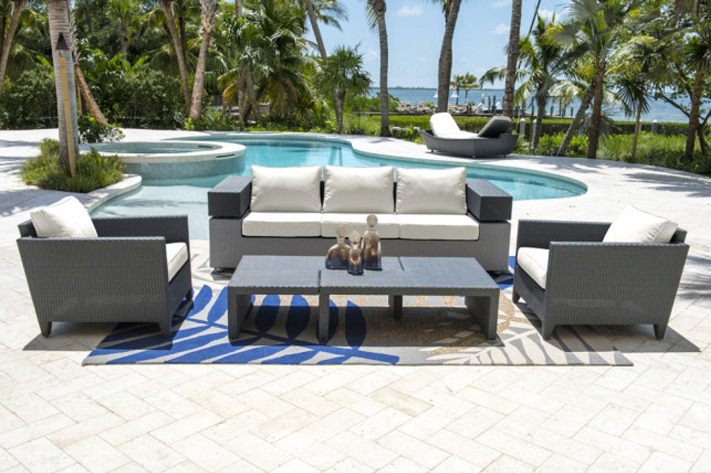 Onyx 5 PC Seating Set w/off-white cushions SKU: PJO-1901-BLK-5PS - Venini Furniture