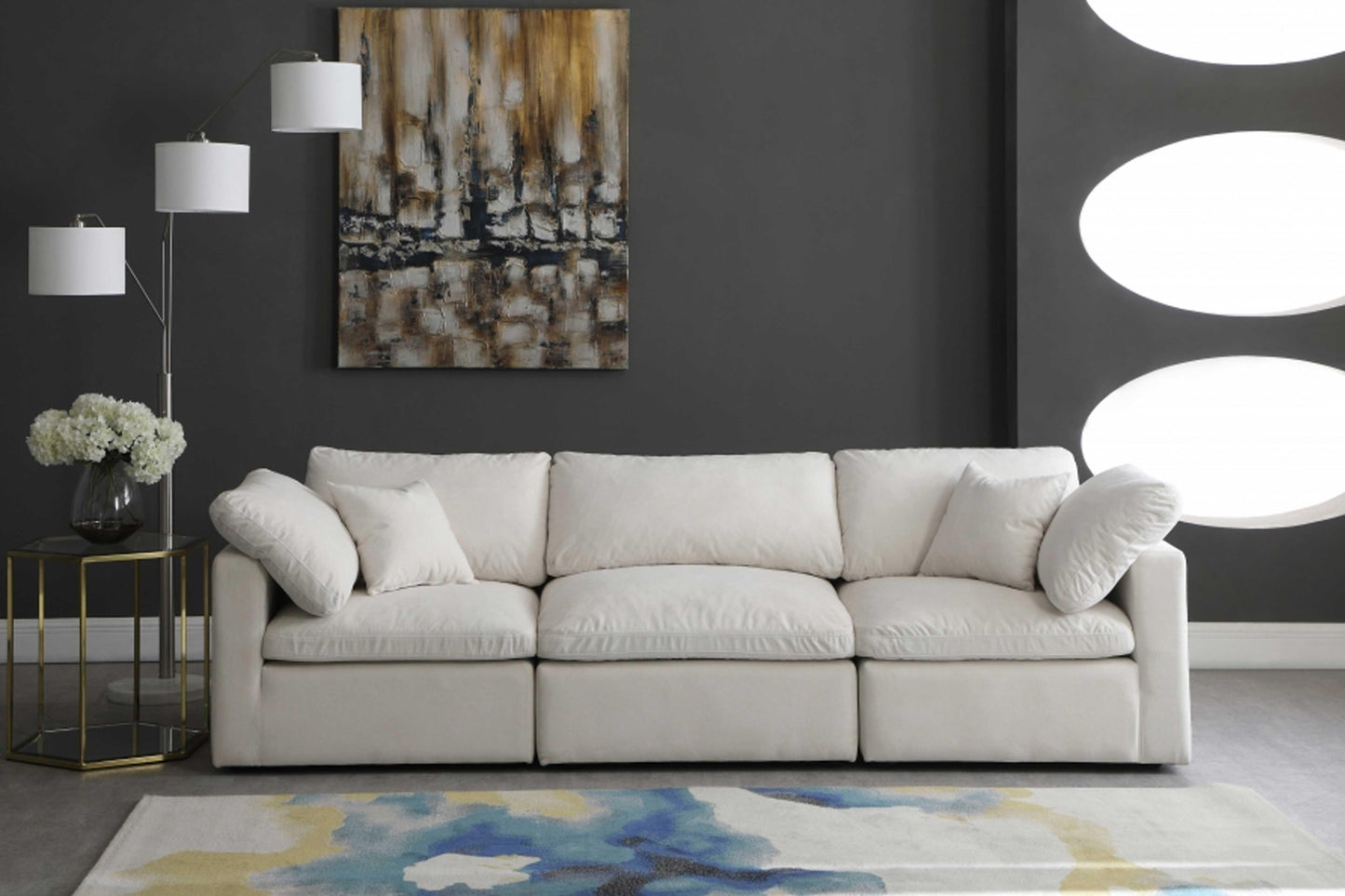 Plush Velvet Standard Modular Down Filled Cloud-Like Comfort Overstuffed 105" Sofa SKU: 602-S105 - Venini Furniture