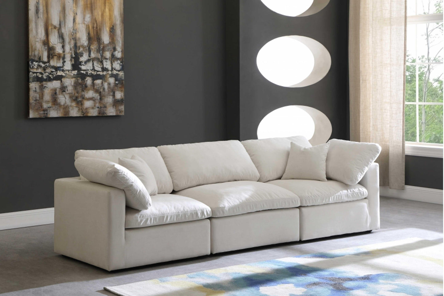 Plush Velvet Standard Modular Down Filled Cloud-Like Comfort Overstuffed 105" Sofa SKU: 602-S105 - Venini Furniture