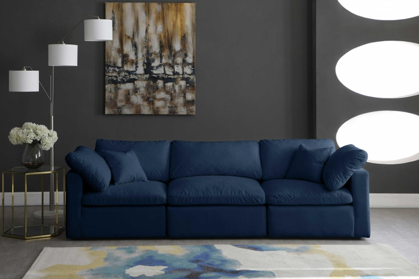 Plush Velvet Standard Modular Down Filled Cloud-Like Comfort Overstuffed 105" Sofa SKU: 602-S105 - Venini Furniture