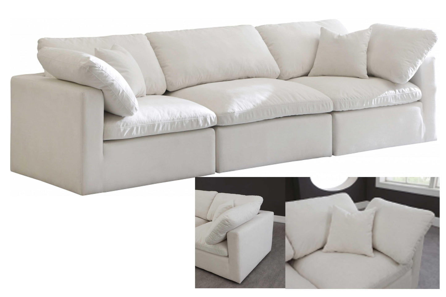 Plush Velvet Standard Modular Down Filled Cloud-Like Comfort Overstuffed 105" Sofa SKU: 602-S105 - Venini Furniture