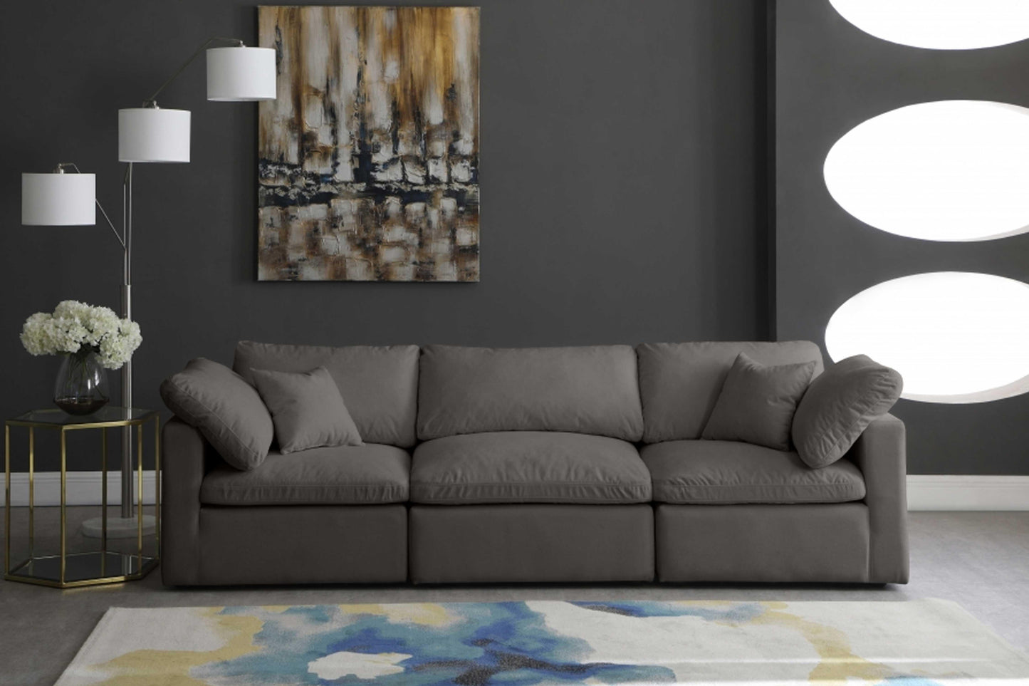 Plush Velvet Standard Modular Down Filled Cloud-Like Comfort Overstuffed 105" Sofa SKU: 602-S105 - Venini Furniture