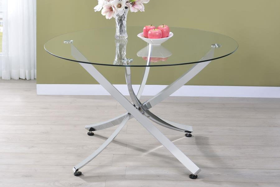 Beckham 5-piece Round Glass Top Dining Set Chrome and White