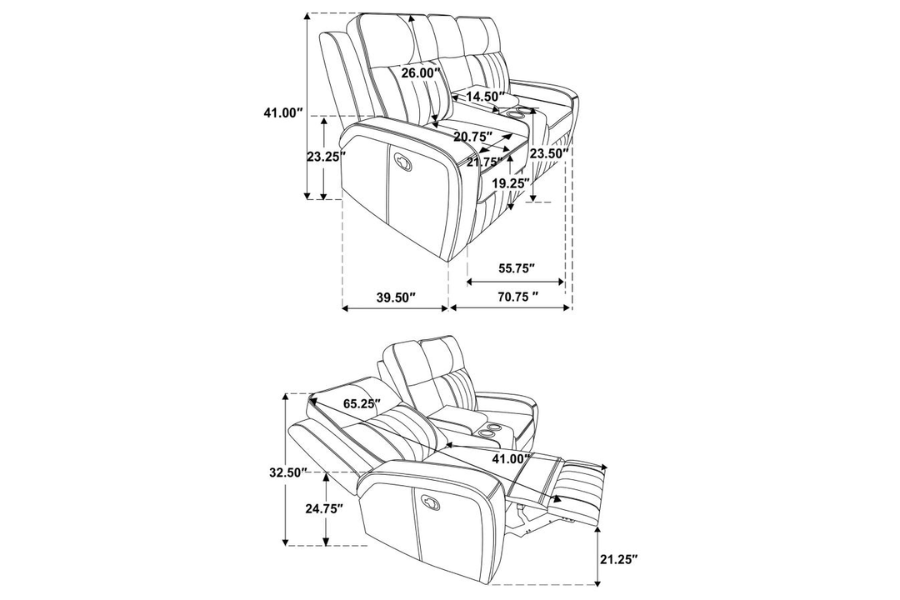 Conjunto de sofá reclinable tapizado de 2 piezas Raelynn gris 603191-S2 
