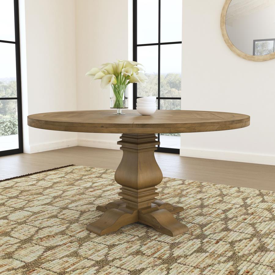 Florence Round 60-inch Pedestal Base Dining Table Black & Honey 115530