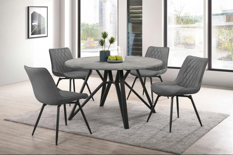 Neil 5-piece Round Dining Table Set Concrete Gunmetal