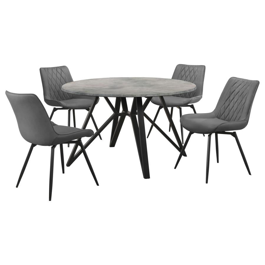 Neil 5-piece Round Dining Table Set Concrete Gunmetal