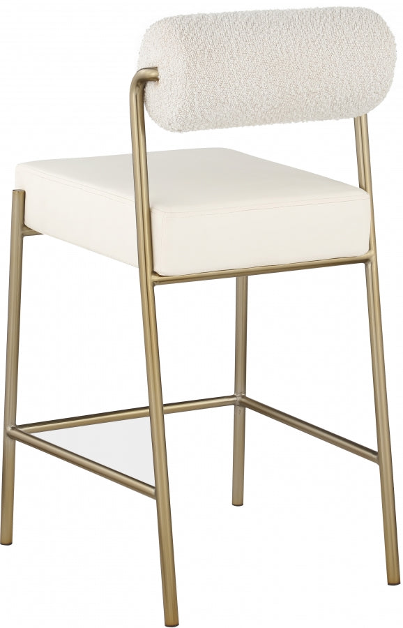 Carly Boucle Fabric & Faux Leather Counter Stool SKU: 587Cream-C