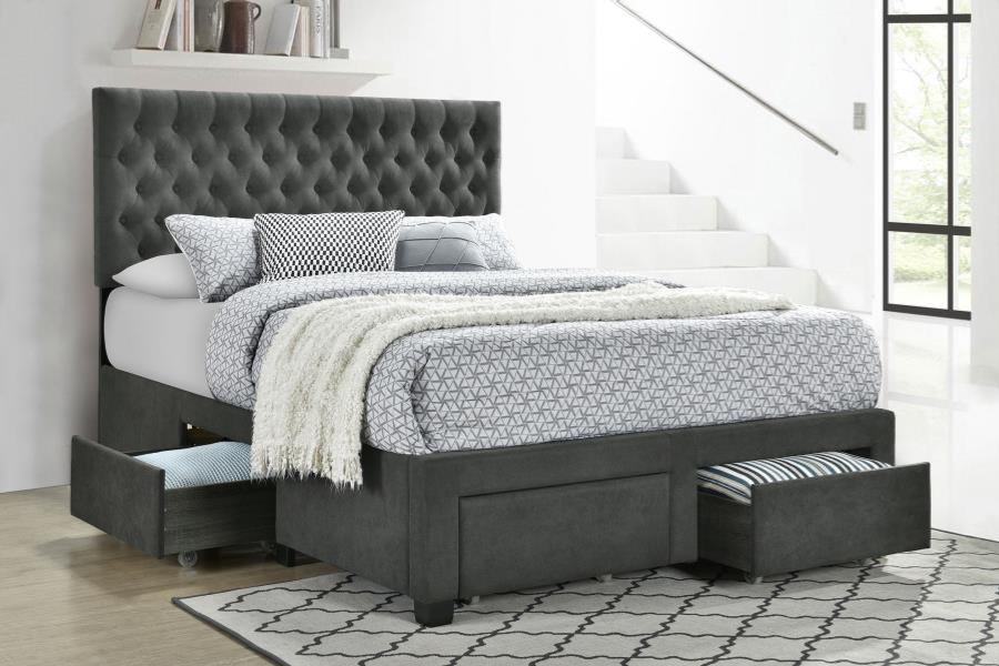 Soledad Upholstered Queen Storage Panel Bed Grey 305877Q