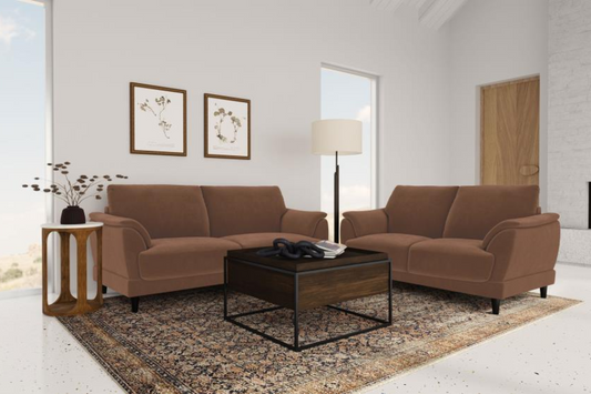 Selma 2-piece Velvet Upholstered Crescent Arm Sofa Set Rust 552101-S2