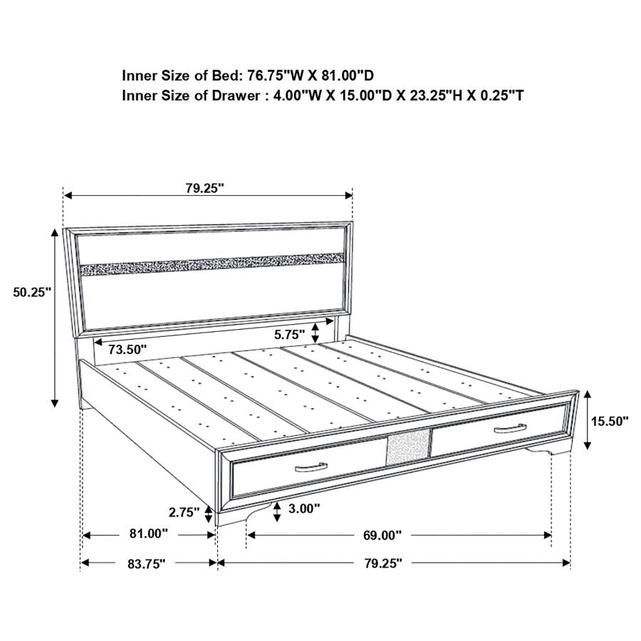 Miranda 51-inch Wood Full Storage Panel Bed White 205111 - Venini Furniture 
