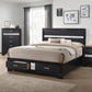 Cama Queen con paneles de almacenaje de madera Miranda, color negro 206361Q 