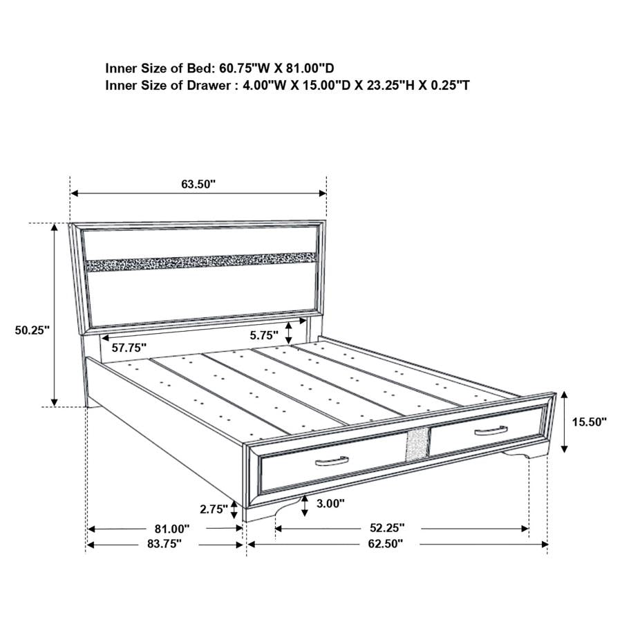 Cama Queen con paneles de almacenaje de madera Miranda, color negro 206361Q 