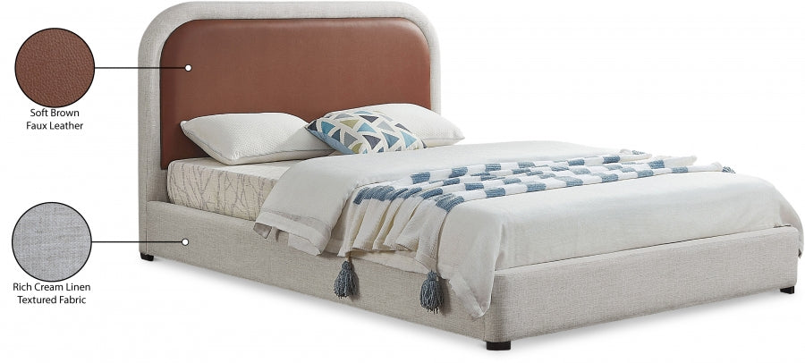 Blake Two Tone Faux Leather and Linen Textured Fabric Bed SKU: Blake-F
