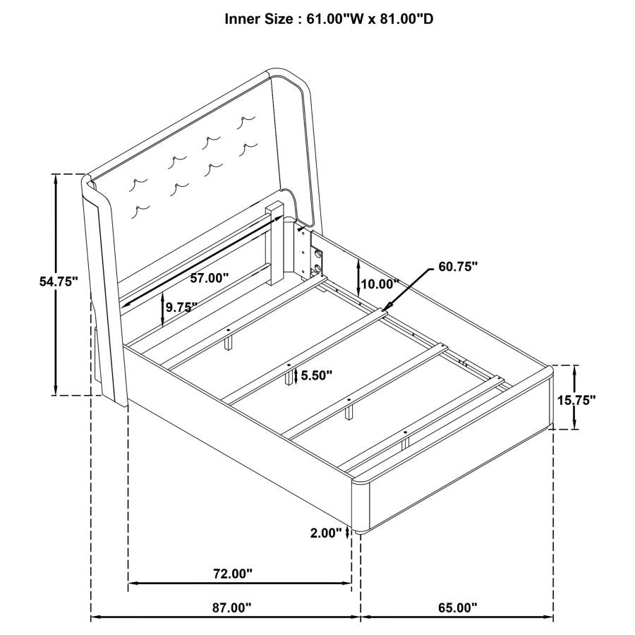 Leandro 55-inch Wingback Bed Burnished Black California King 222491KW, Eastern King 222491KE AND Queen 222491Q - Venini Furniture 