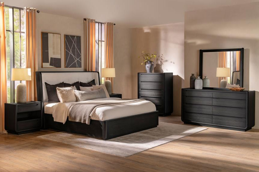 Leandro 55-inch Wingback Bed Burnished Black California King 222491KW, Eastern King 222491KE AND Queen 222491Q - Venini Furniture 